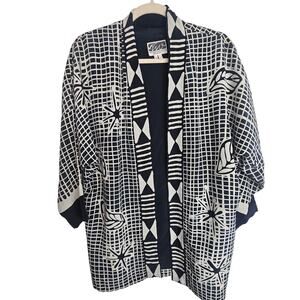 Art Waves Inc Womens 100% Silk Artsy Abstract Pig Print Cardigan Open Front Sz S